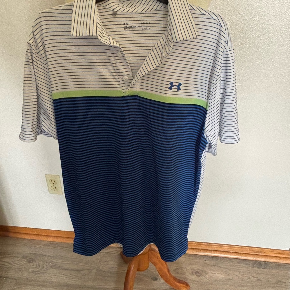 Under Armour Men's Navy and White Striped Polo